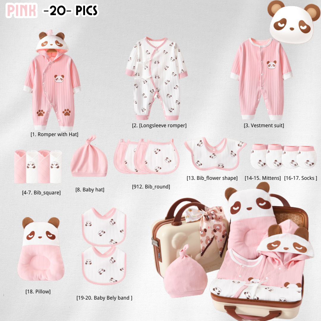 [Pre-order] 🐼Panda Kiss_CuteANGEL Baby Cotton Clothes Giftset - with Suitcase