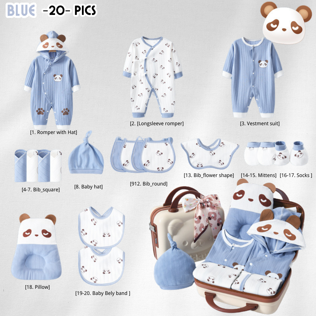 [Pre-order] 🐼Panda Kiss_CuteANGEL Baby Cotton Clothes Giftset - with Suitcase