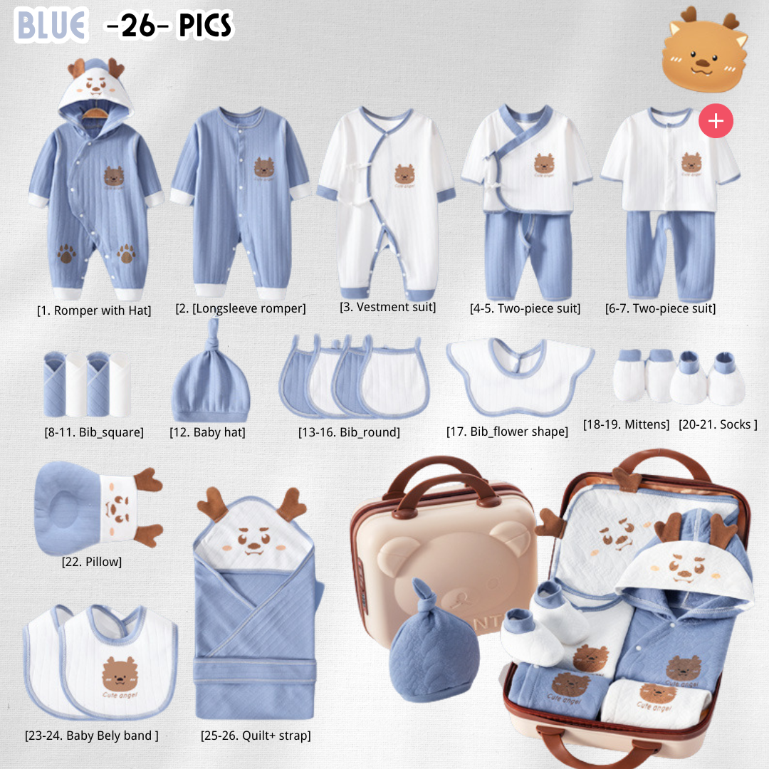 [Pre-order] 🐲Dragon Joy_CuteANGEL Baby Cotton Clothes Giftset - with Suitcase