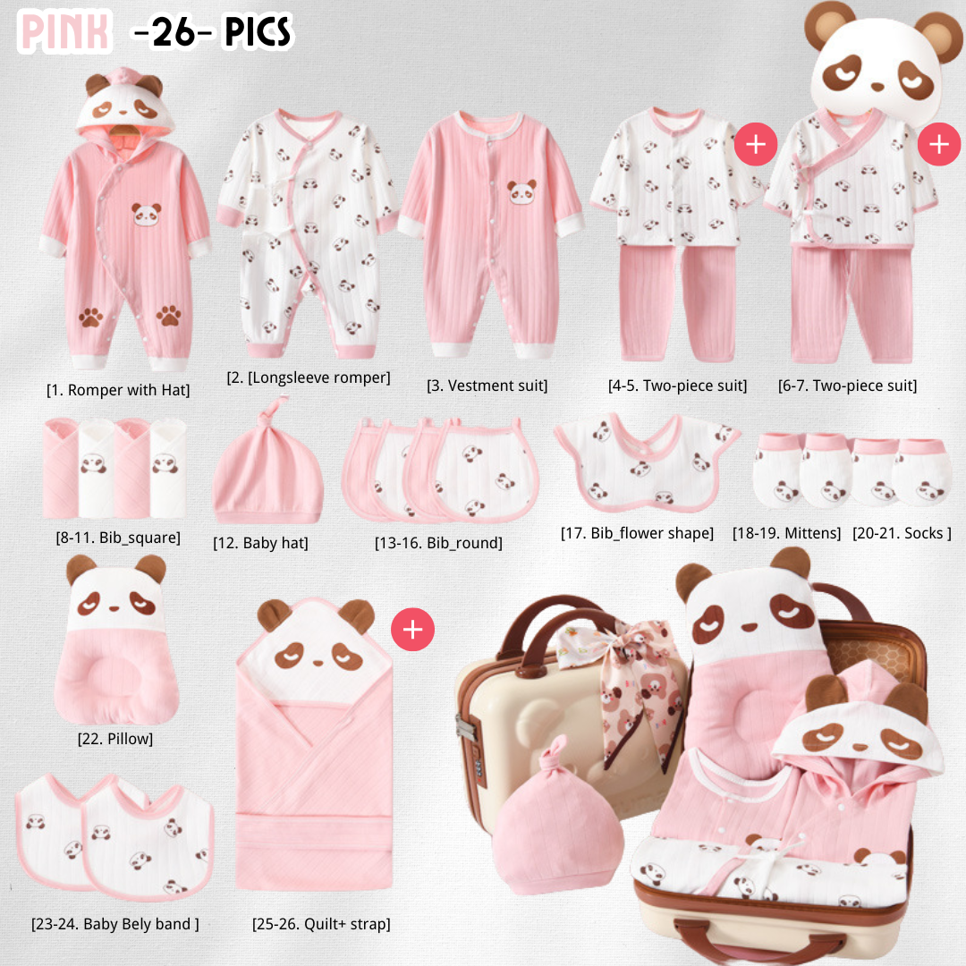 [Pre-order] 🐼Panda Kiss_CuteANGEL Baby Cotton Clothes Giftset - with Suitcase