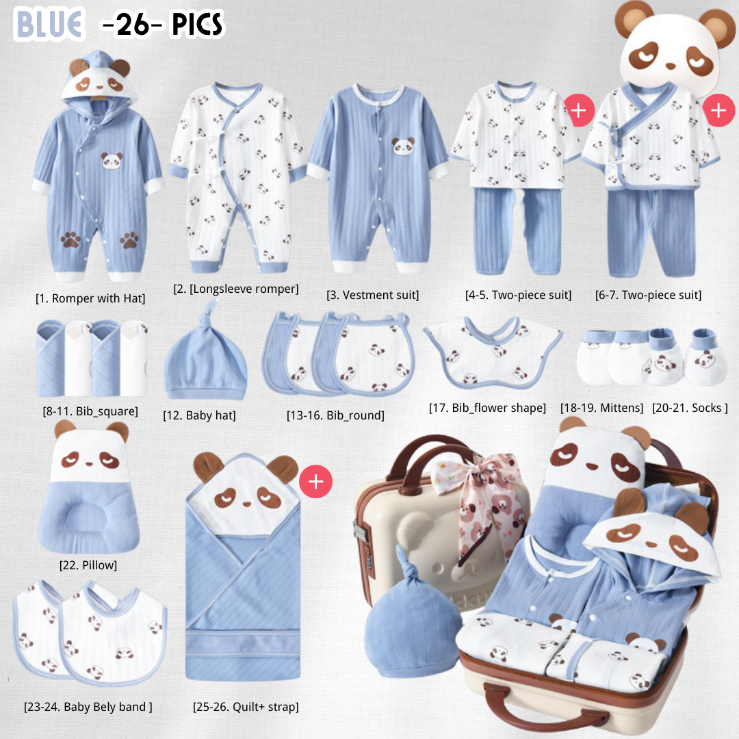 [Pre-order] 🐼Panda Kiss_CuteANGEL Baby Cotton Clothes Giftset - with Suitcase