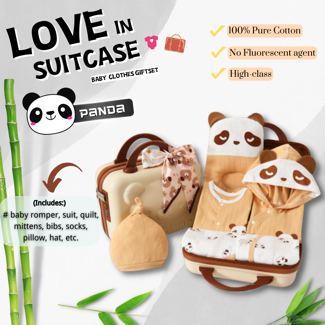 [Pre-order] 🐼Panda Kiss_CuteANGEL Baby Cotton Clothes Giftset - with Suitcase